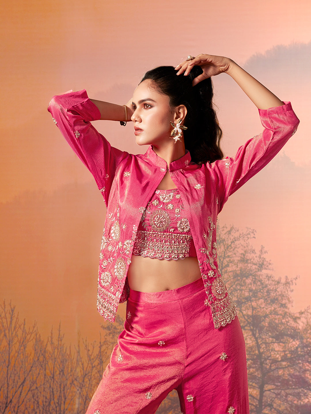 Rose Pink Silk Embroidered Co-ord