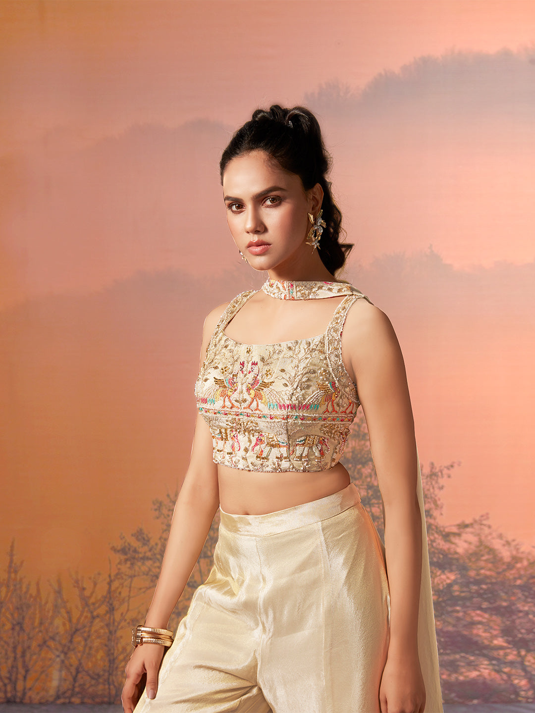 Ivory Silk Embroidered Indo-Western