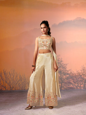 Ivory Silk Embroidered Indo-Western
