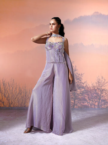 Lavender Georgette Embroidered Suit