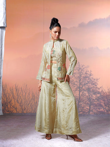 Ivory Silk Embroidered Jacket Set