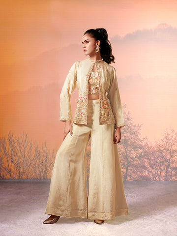 Ivory Gold Silk Embroidered Jacket
