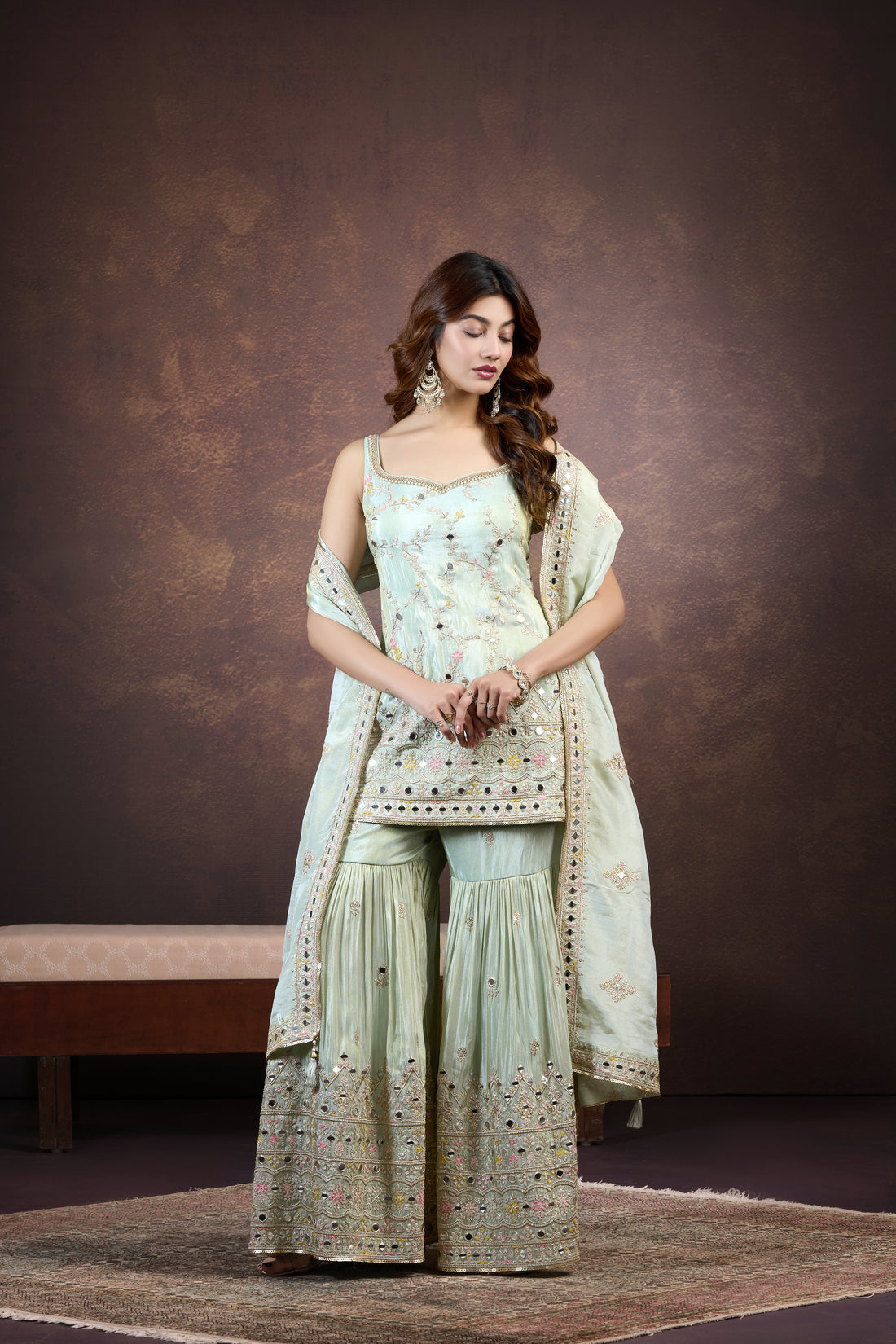 Ethereal Mint Green Gharara Set