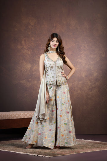 Shaded Grey Palazzo Set with Intricate Zardosi & Resham Work