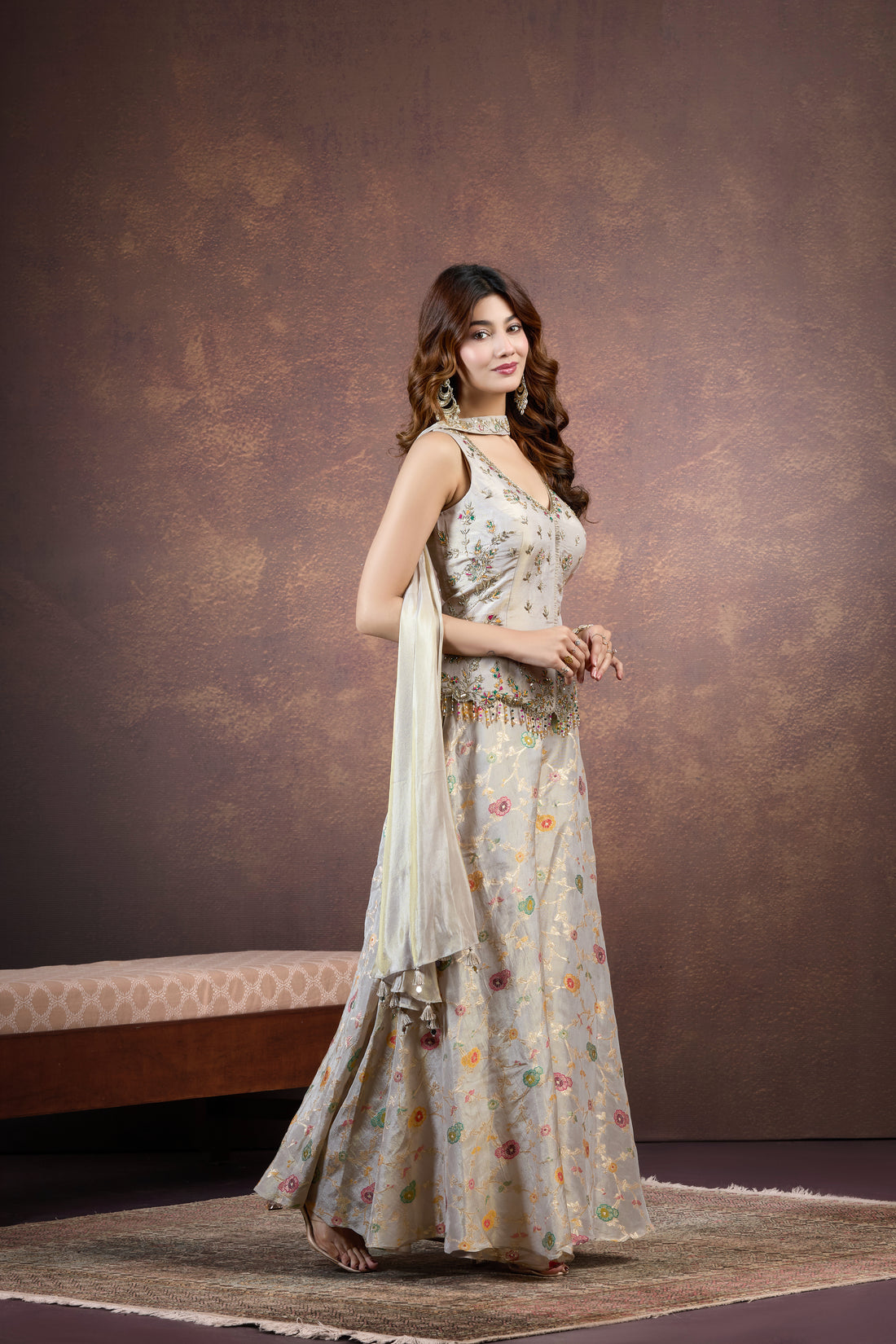 Shaded Grey Palazzo Set with Intricate Zardosi & Resham Work