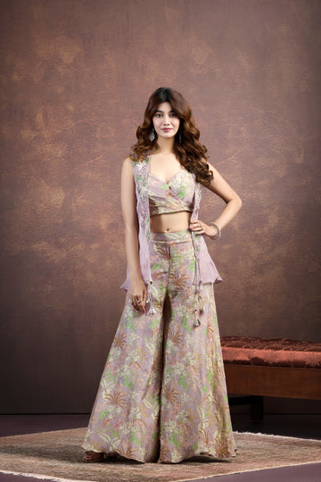 Purple Indo-Western Set with Printed & Embellished Detailing