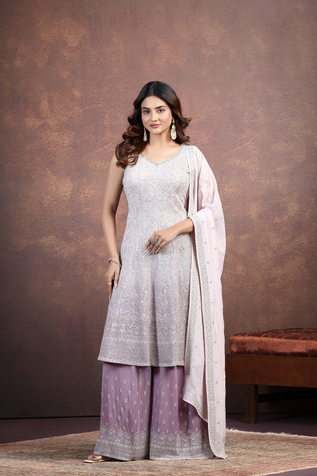 Mauve Ombre Sharara Set with Resham & Sequin Work