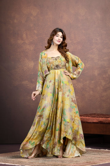Elegant Green Multicolour One-Piece Set