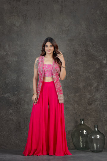 Pink Ombre Indo-Western Set with Aari & Mirror Work