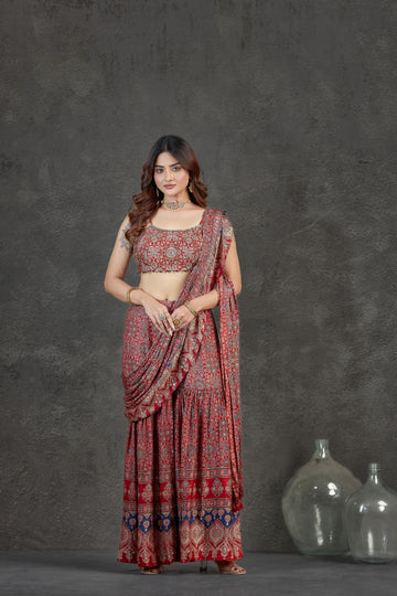 Rich Maroon Indo-Western Set