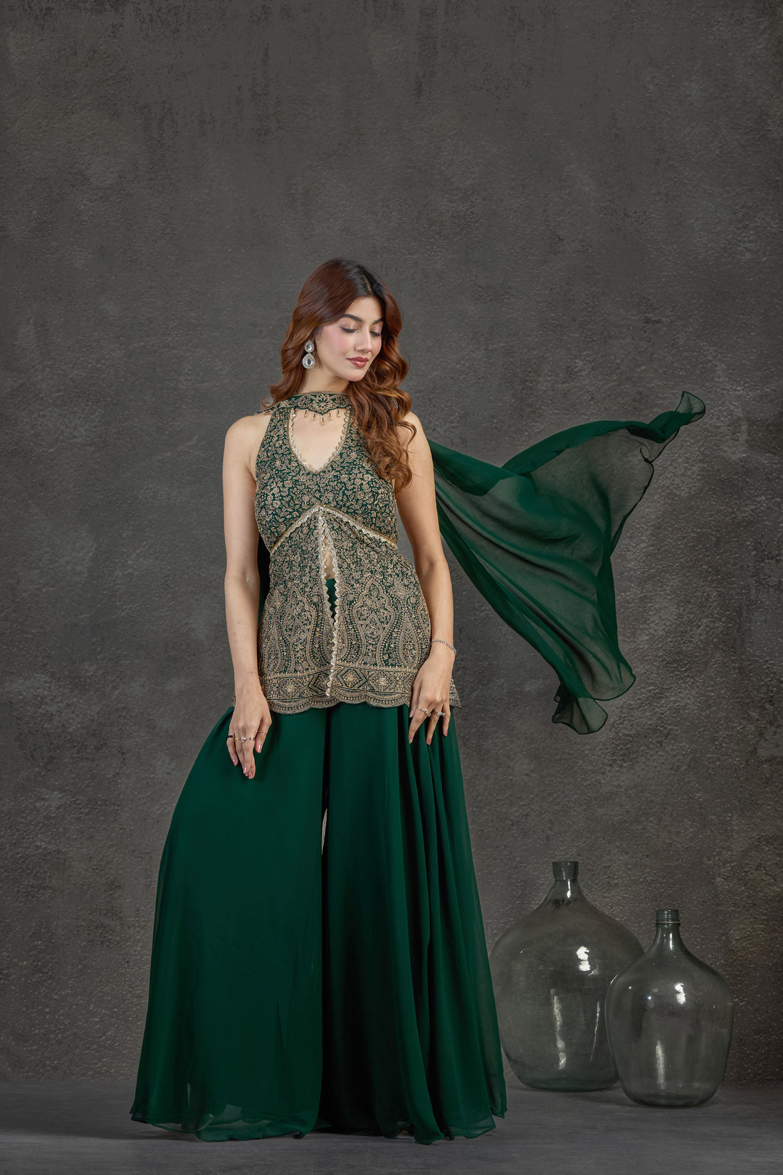 Elegant Bottle Green Indo-Western Set
