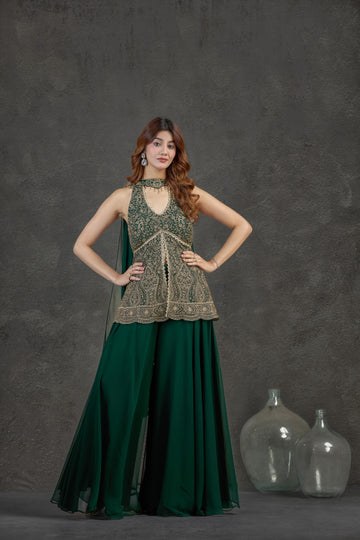 Elegant Bottle Green Indo-Western Set