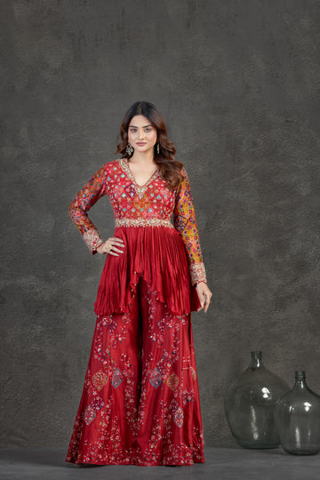 Regal Rust Indo-Western Set with Multi-Handcrafted Embellishments