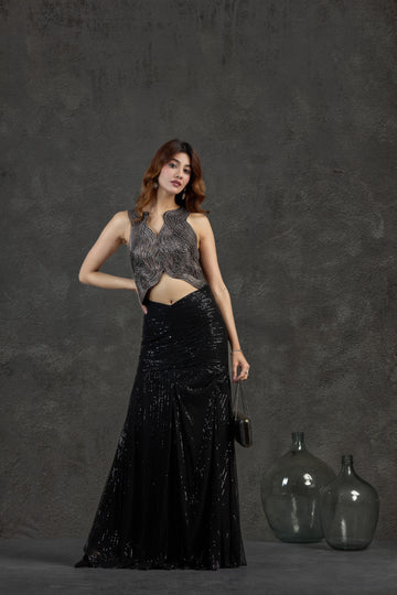 Black Indo-Western Set with Code Work & Sequin Detailing