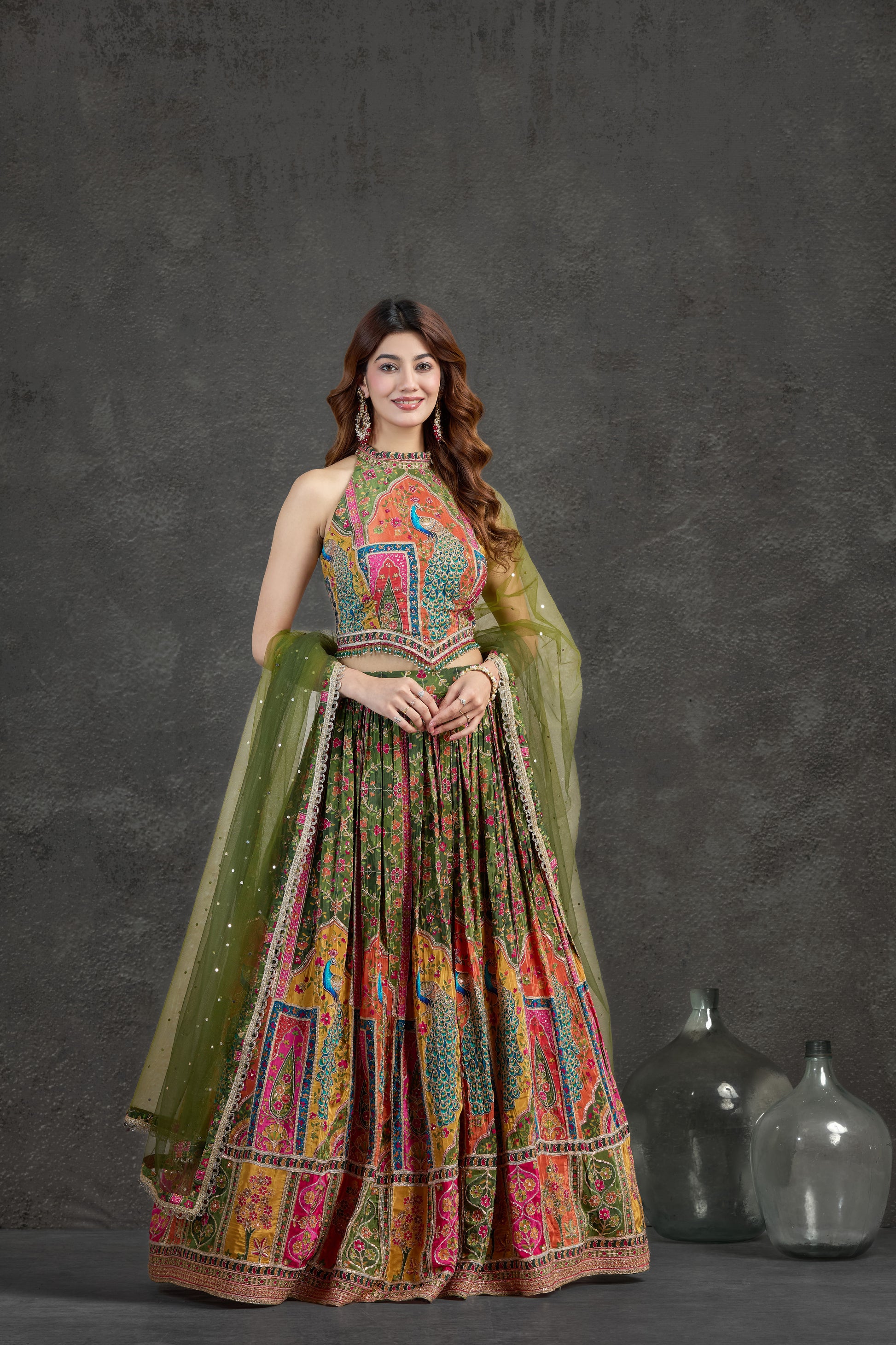 Green Lehenga Set with Printed & Embroidered Detailing | Rasaya 
