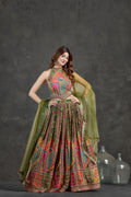 Green Lehenga Set with Printed & Embroidered Detailing | Rasaya 