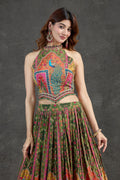 Green Lehenga Set with Printed & Embroidered Detailing | Rasaya 