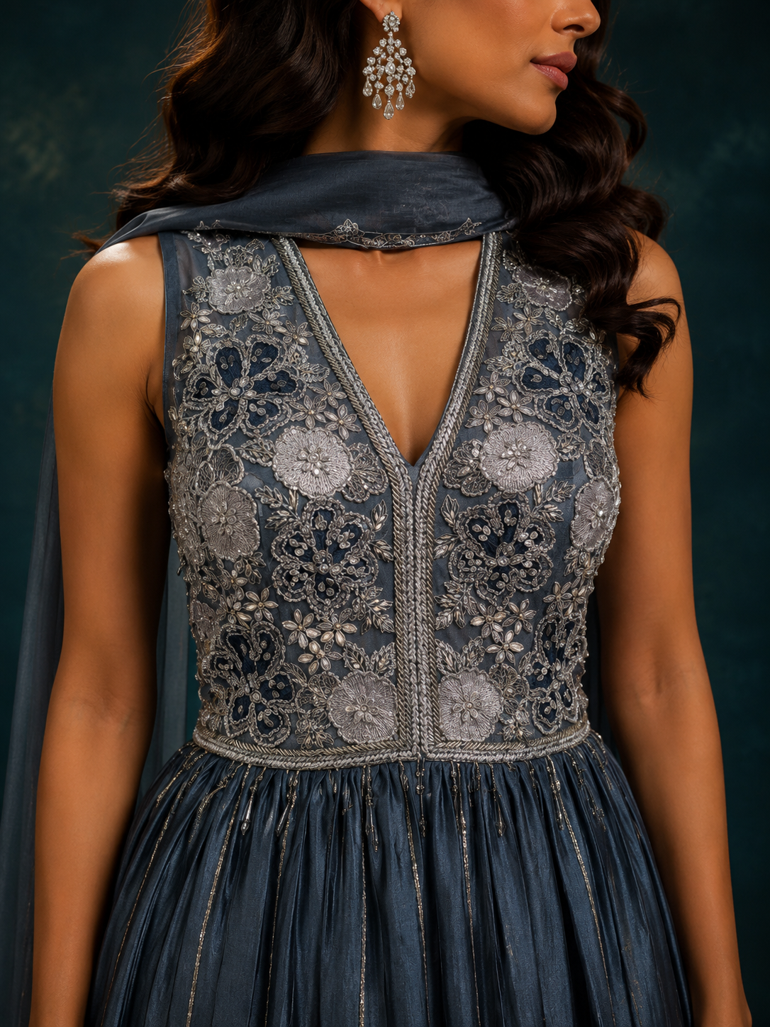 Steel Blue Embroidered Sharara Set
