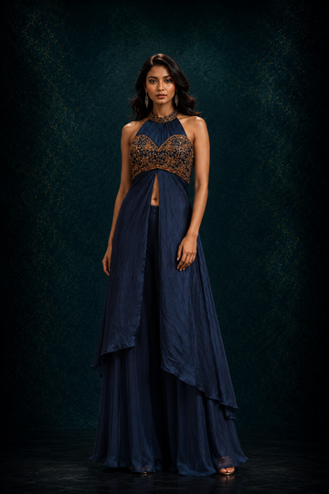 Midnight Blue Embroidered Palazzo Set