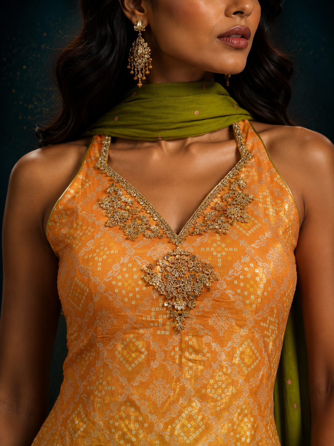 Mustard & Olive Green Embroidered Sharara Set