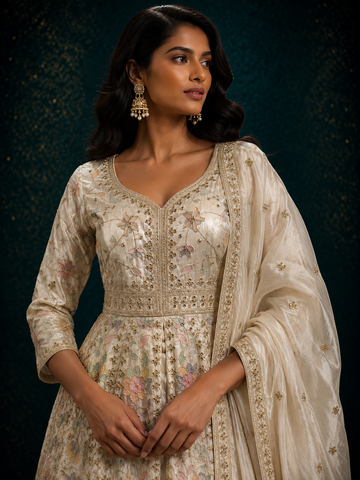 Ivory Floral Embroidered Palazzo Set