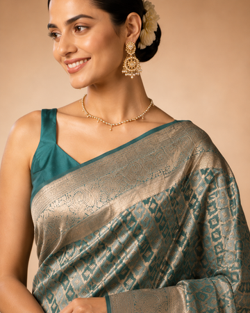 Aqua Blue Kanjivaram Silk Saree
