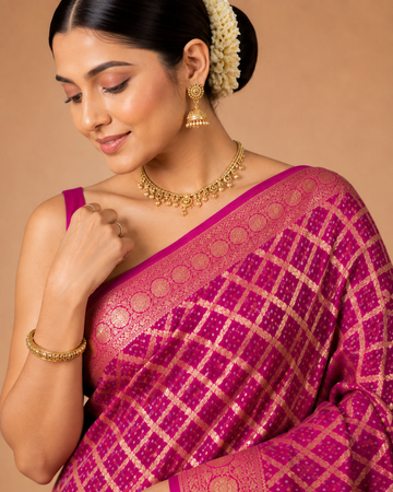 Magenta Bandhani Silk Saree