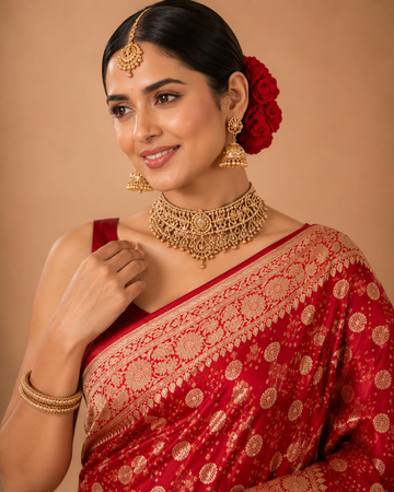 Red Bandhani Silk Saree