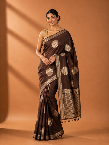 Chocolate Brown Soft Silk Saree