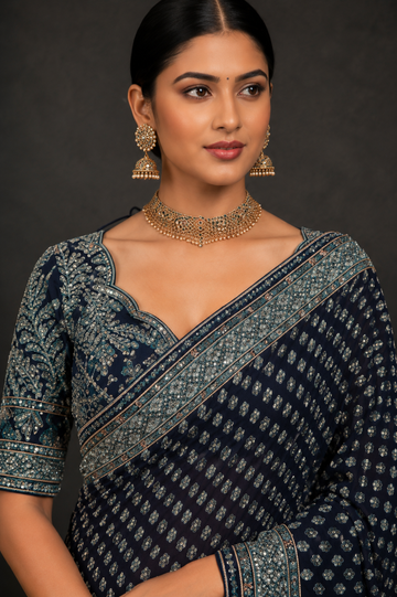 Navy Blue Embellished Saree