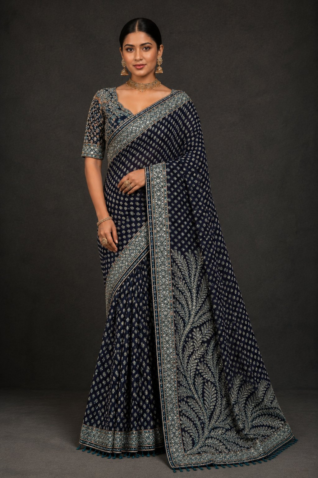 Navy Blue Embellished Saree