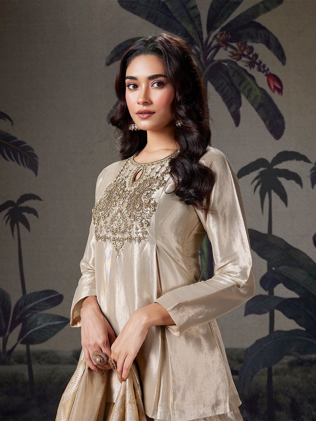 Champagne Gold Silk Lehenga Set
