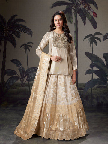 Champagne Gold Silk Lehenga Set