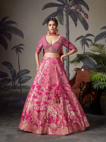 Rani Pink Zardozi Silk Lehenga