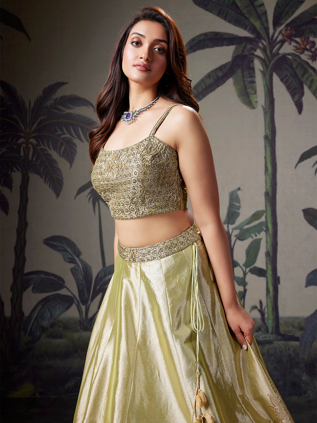 Pista Green Zari & Silk Lehenga Set