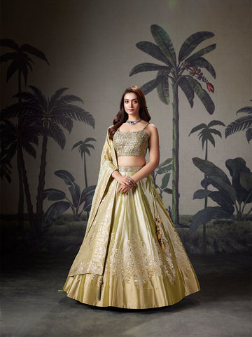 Pista Green Zari & Silk Lehenga Set