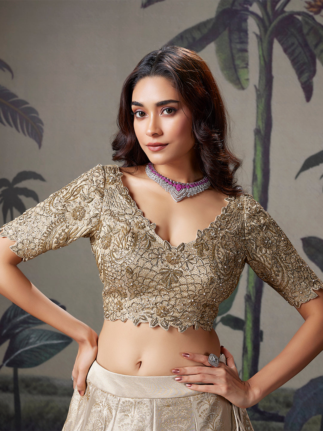 Champagne Gold Artisan Zardozi Lehenga