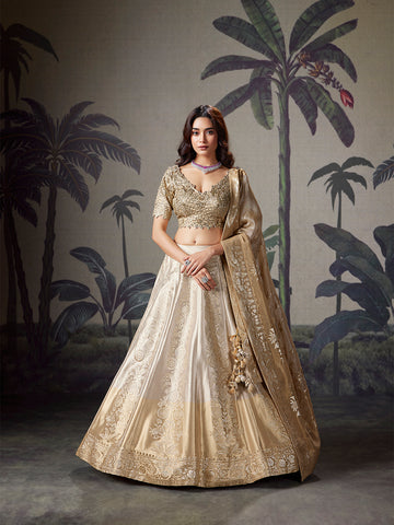 Champagne Gold Artisan Zardozi Lehenga