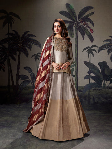 Antique Gold Silk Lehenga Set