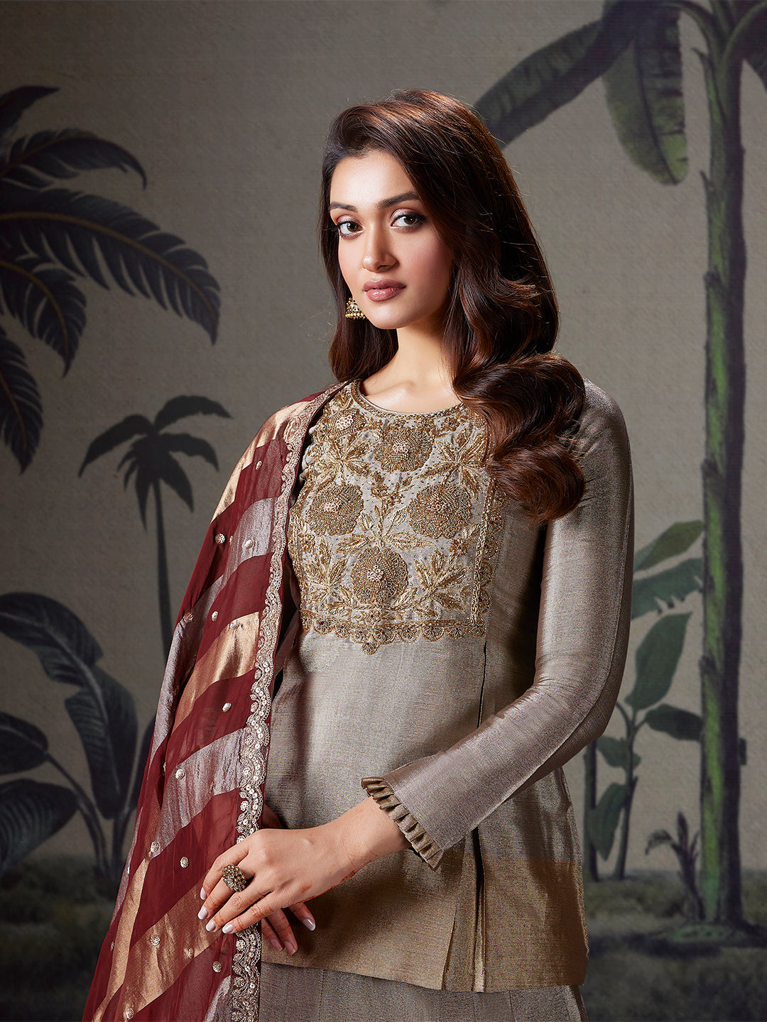 Antique Gold Silk Lehenga Set