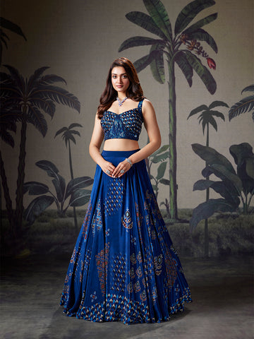 Royal Blue Mirror Work Silk Lehenga