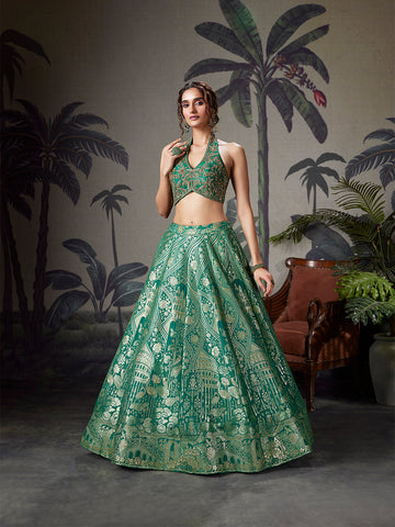 Emerald Green Zardozi & Zari Silk Lehenga