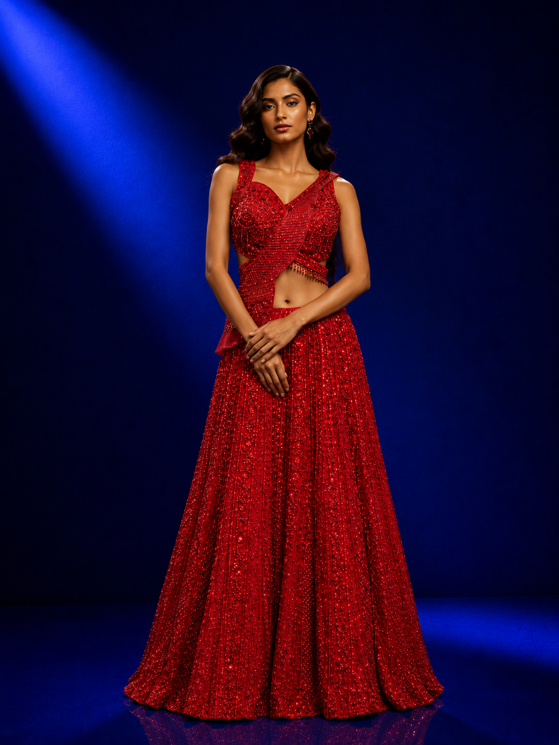 Ruby Red Net Lehenga Set