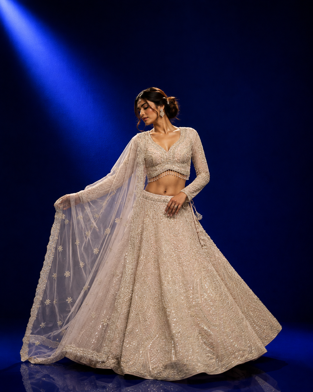 Ivory Champagne Embroidered Lehenga Set