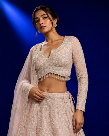 Ivory Champagne Embroidered Lehenga Set