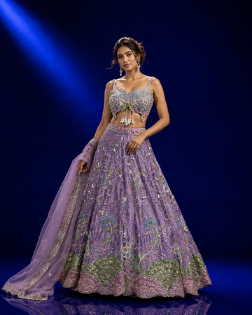Lavender Floral Embroidered Lehenga Set