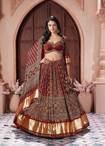 Maroon Bandhani Silk Lehenga Choli