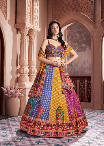 Multicolour Silk Printed Lehenga Choli