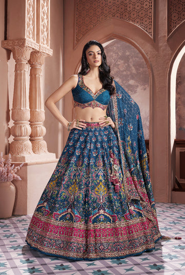 Silk Printed Lehenga Embroidered Border