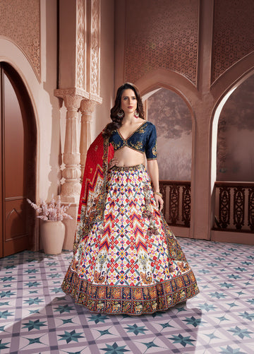 Multicolour Silk Contrast Border Lehenga